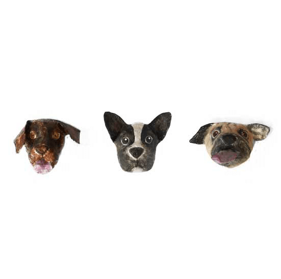 3 papiermache honden