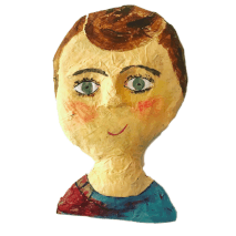 papiermache mensportret van een jongen die bart heet
