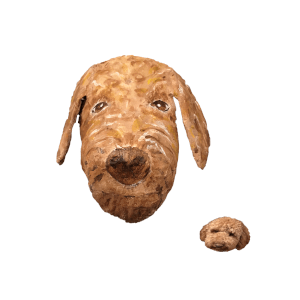 huisdier papiermache hond geportretteerd