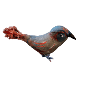 vintage vogel van textiel beschilderd met antiekblauw en rood
