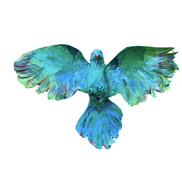 vogel vliegend grote vleugels groen papiermache
