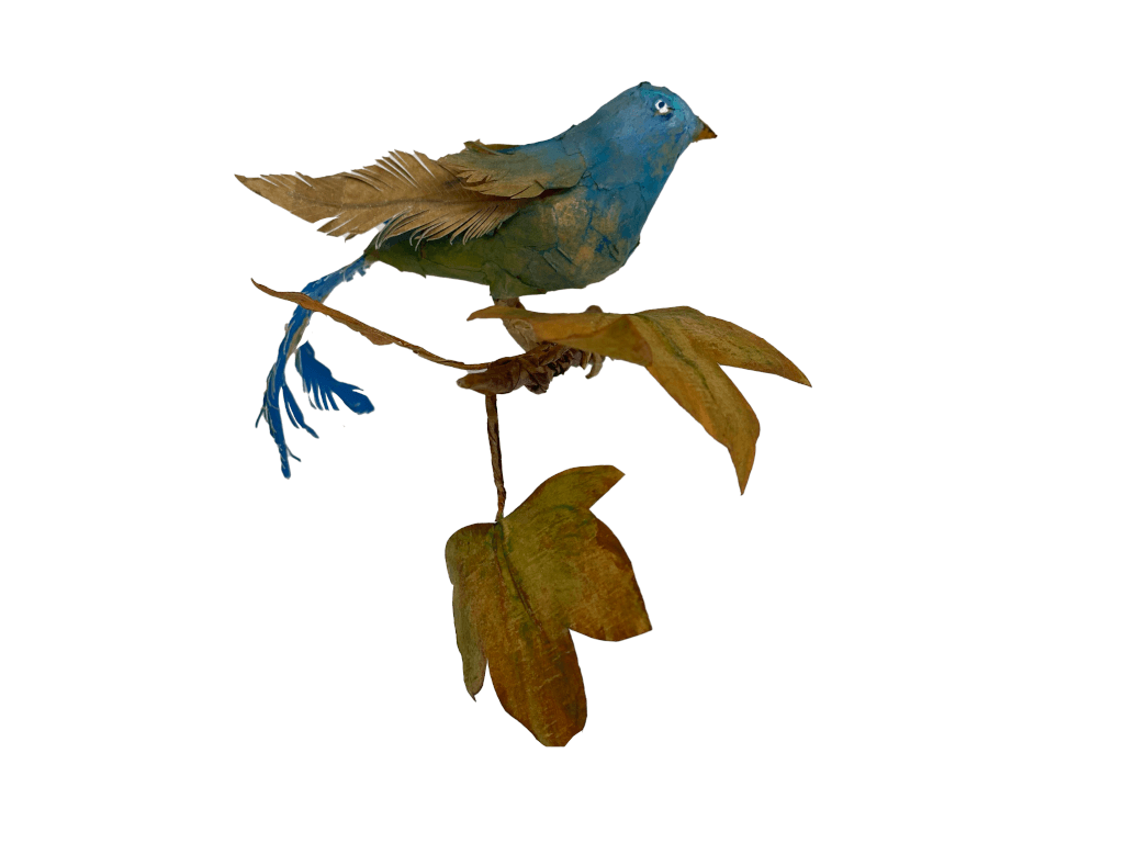 paperart vogel op tak blauw