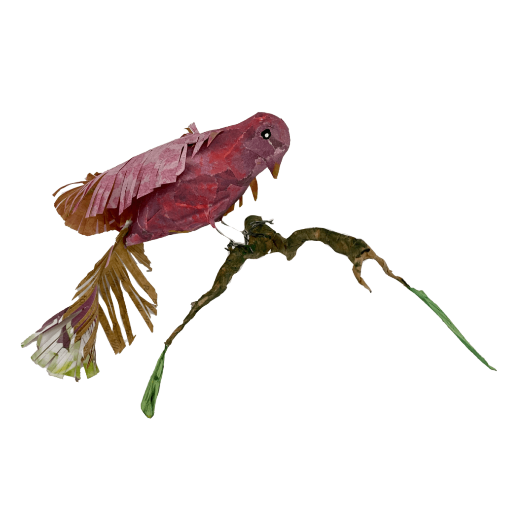 vogel van papier peperart in het roze